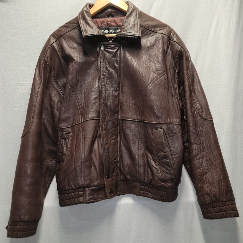 U2 Wear Me Out‎ Vintage Leather Bomber Brown Men's Size 38 Med Top Gun  Grunge